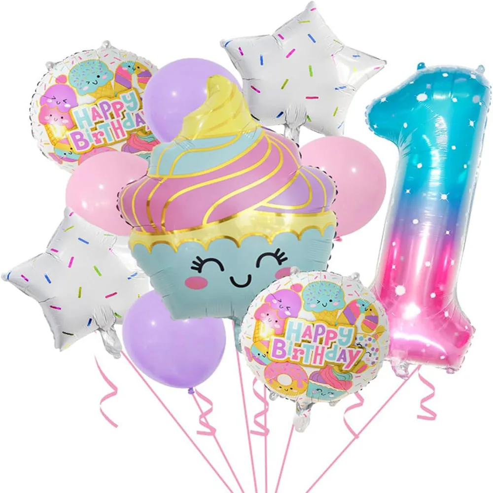 1–9 Eiscreme-Ballon-Set, Mädchen-Süßigkeiten-Geburtstagsballon, Aluminiumfolie, Geburtstag, Süßigkeiten-Ballon, Eiscreme-Thema, Party-Dekoration