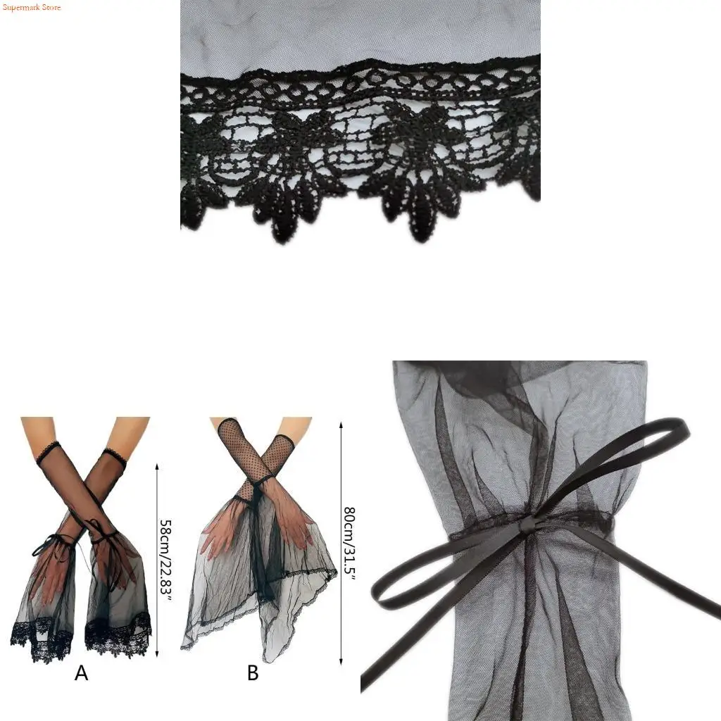 Q5WE Lace Bowknot Gloves Female Decorative Cuff Sleeves Flapper Costume Accessories