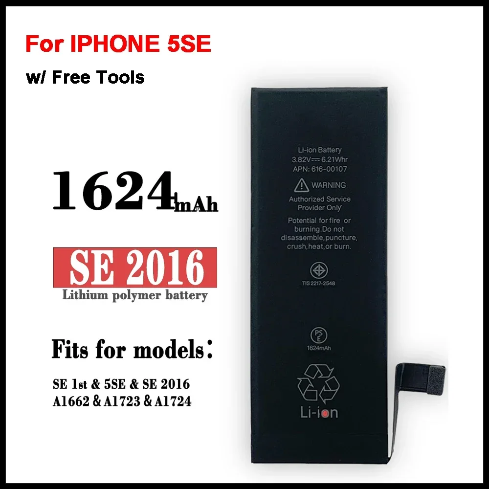 New Replacement Battery for Apple IPHONE SE / 5SE / SE 2016 Large Capacity 1624mAh Mobile Phone Batteries + Tools