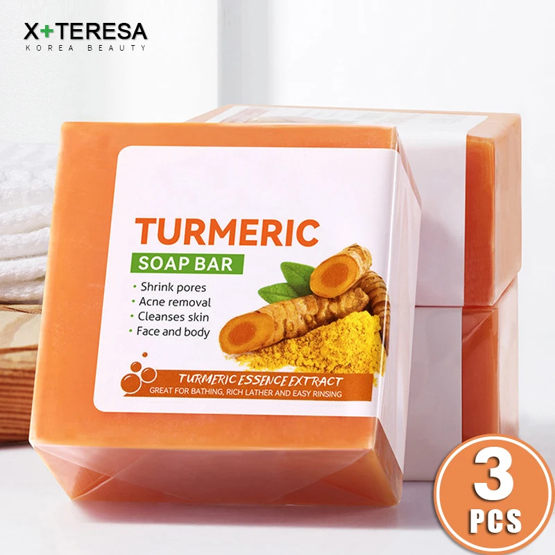 3pcs Hand Made Turmeric Soap Body Cleaning Lightening Dark Underarm Leg Body Cleansers Brightening Face Soap Skin Care Beauty