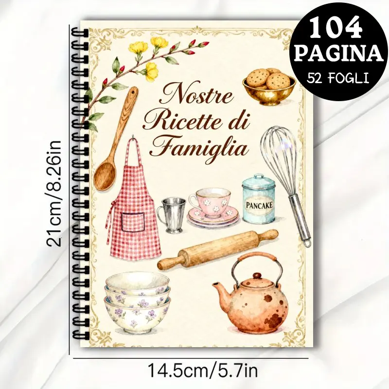 Italian Recipe Book, 104 Page Blank Kitchen Notebook, Italian Gourmet Collection, Watercolor Design, Recording Favorite Recipes