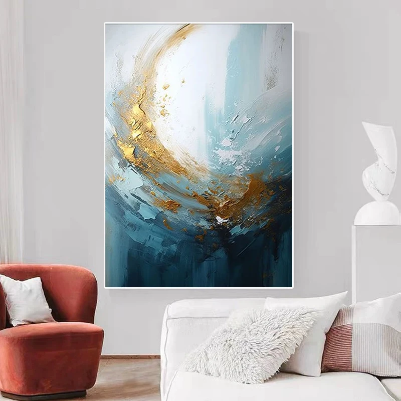 

handmade Large abstract Oil Painting Golden and green Canvas Art Light luxury salon decorative wall art Modern home decoration