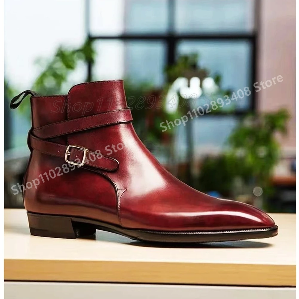 

Solid Leather Ankle Buckle Men Dress Shoes Business Flat with Pointed Toe Gentleman Party Casual 2024 Autumn Zapatillas Mujer