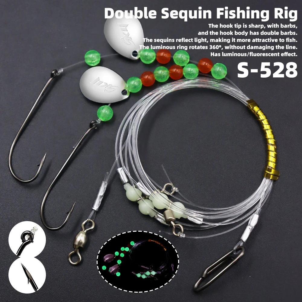 ZYZHE 1/3/5 Stück Meeresangel-Rigs mit Doppelhaken Metall-JIG Größe 1/0 # Salzwasser-Surf-Angelköder-Rigs Flapper-Snapper-Rigs – Detail 1