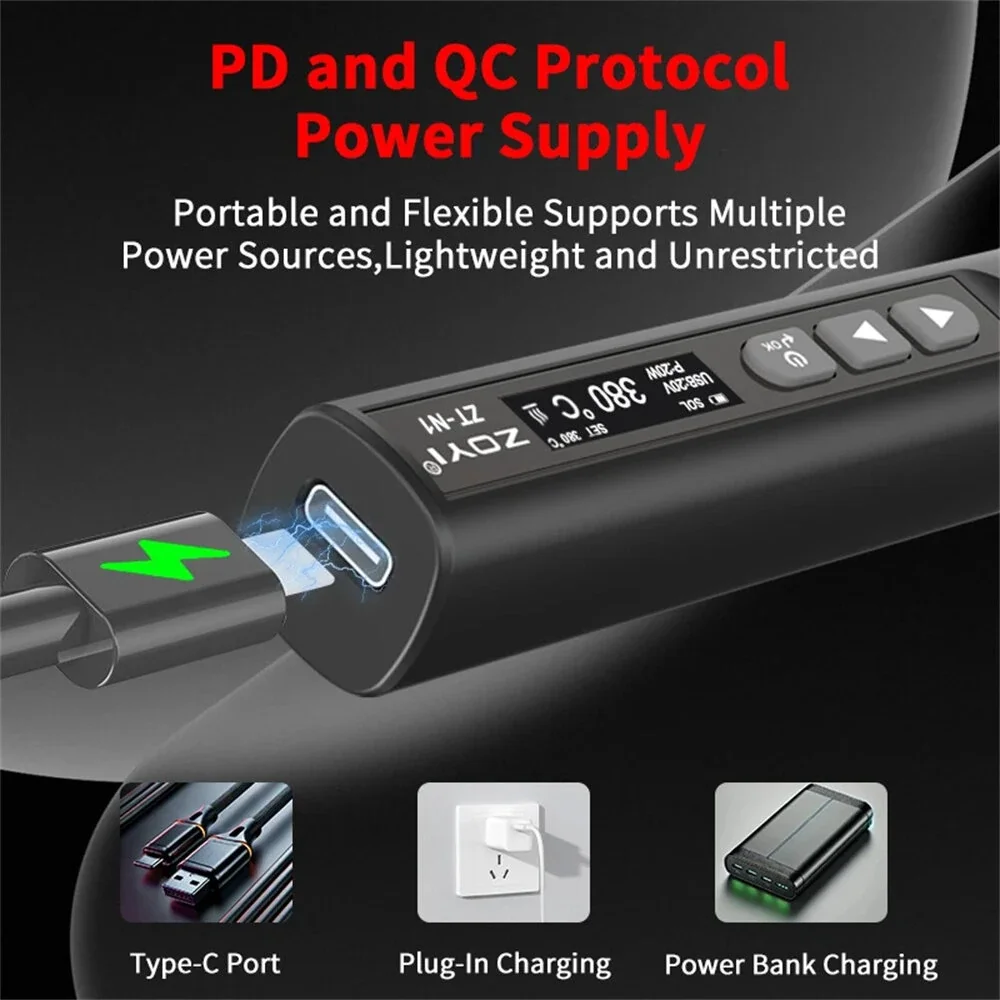 

ZOYI-N1 96W Portable Intelligent Soldering Iron Adjustable Temperature 100°C-450°C Type-C Fast Charging OLED Display