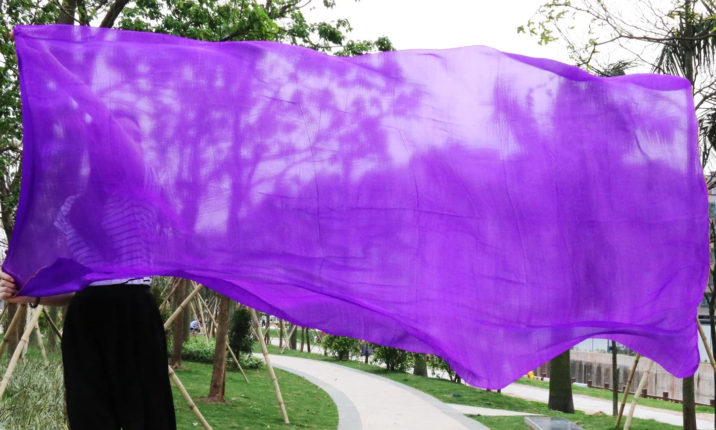 ผ้าไหม 100% คุณภาพสูงราคาถูกเต้นรํา Veils ผู้หญิงเซ็กซี่ผ้าไหม Belly Dance Performance Veil ขายส่งสีม่วง 250/270 ซม.