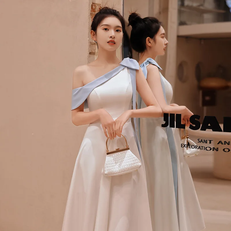 

Cheongsam Elegant Qipao Fairy Bowknot Asymmetrical Dress Gown Banquet A-Line Off Shoulder Charming Celebrity Vestidos De Festa