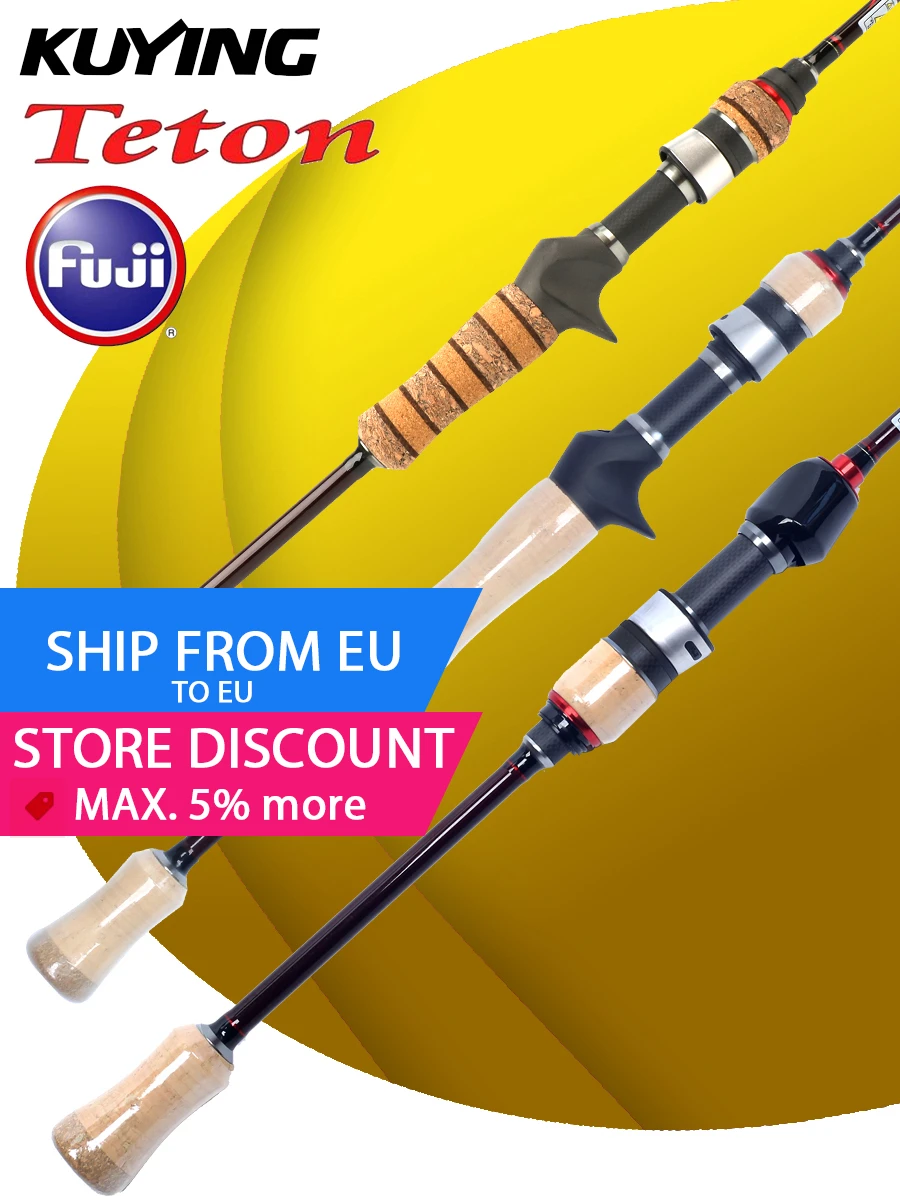 

KUYING TETON L Light 1.98m 6'6" Carbon Fishing Rod Spinning Casting FUJI Reel Seat Ring 2-10g 3-8lb Medium Fast Trout