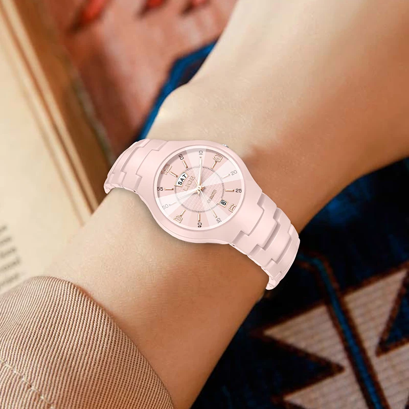 LIGE ساعة نسائية أنيقة من السيراميك ساعات يد كوارتز عصرية فاخرة مقاومة للماء ساعات تاريخ الأسبوع هدايا للسيدات Reloj Mujer + صندوق #6