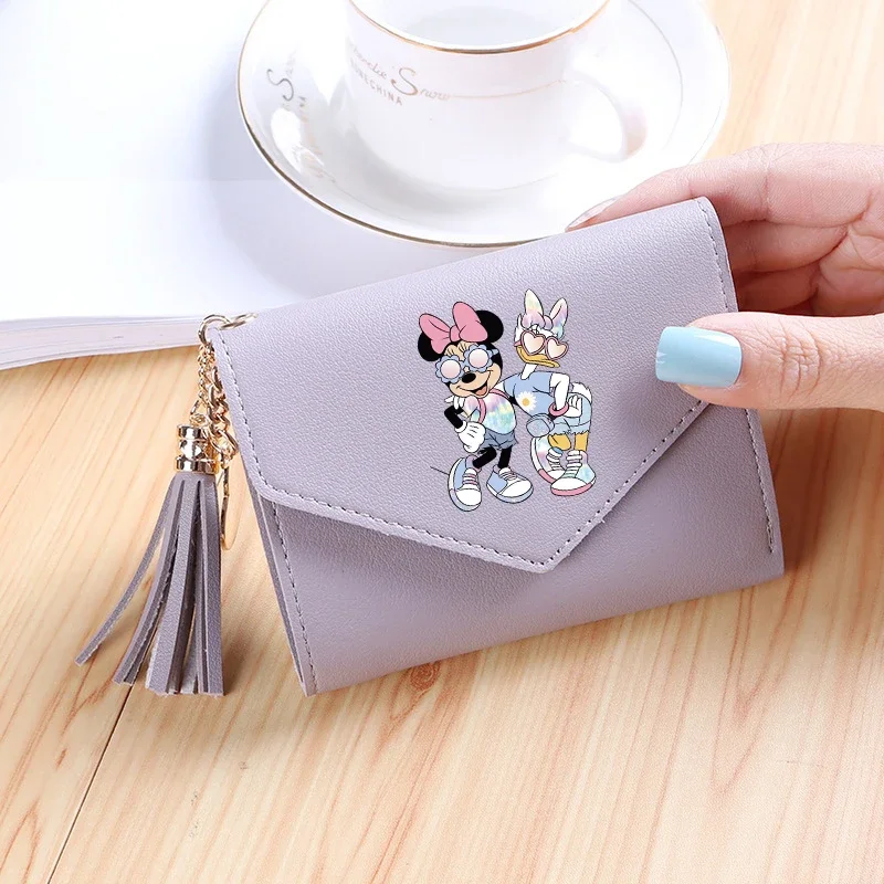 Disney Cartoon Minnie Mouse Women Wallets New Purses PU Leather Money Bag Female Short Hasp Purse Small Coin Card Holder Wallet