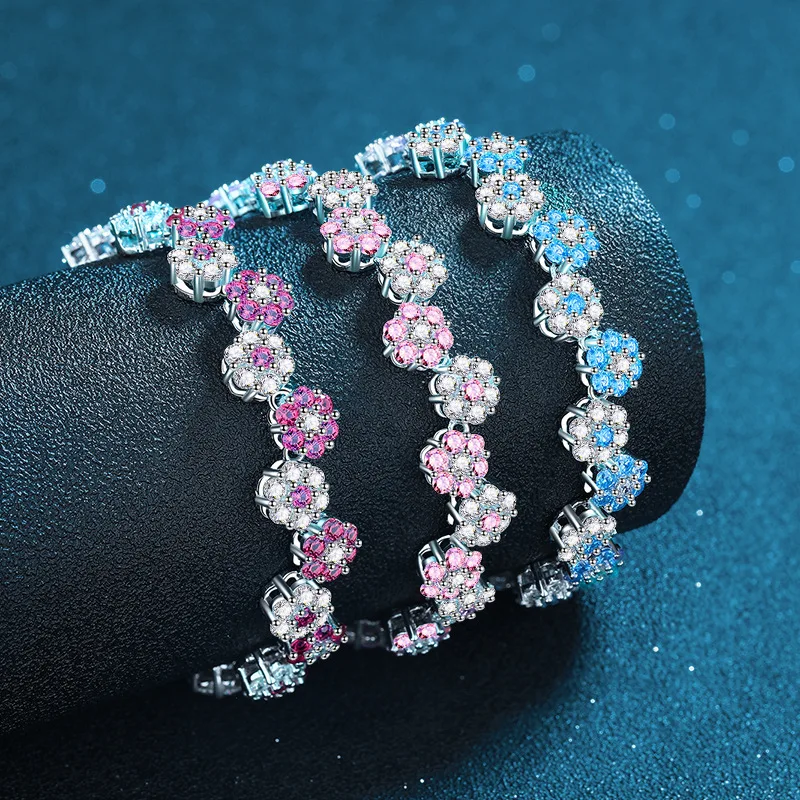 

PT950 Платиновый искусственный культивированный драгоценный камень Розовый Красный Морской синий трехцветный браслет для женщин с регулируемой длиной