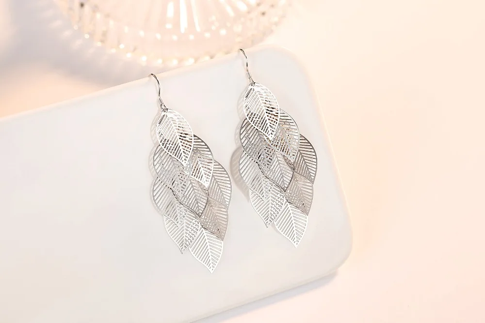 Fine Charm 925 SterlingSilver Jewelry High Quality Fashion Woman Earring Retro Hollow Maple Leaf Exaggerated Long Tassel