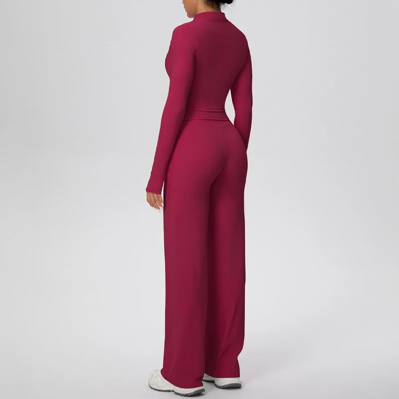 

Женский обтягивающий комплект для йоги, быстросохнущий облегающий жилет с широкими штанинами, длинный комплект из трех предметов, спортивный комплект для фитнеса на открытом воздухе, бега