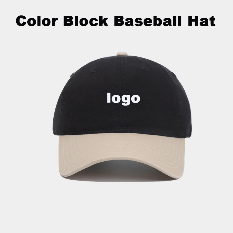 Custom Logo Spliced Baseball Cap Hard Deep Crown Vintage Large Head Peaked Hat Adjustable Street Embroidery Print Gorras Wholesa