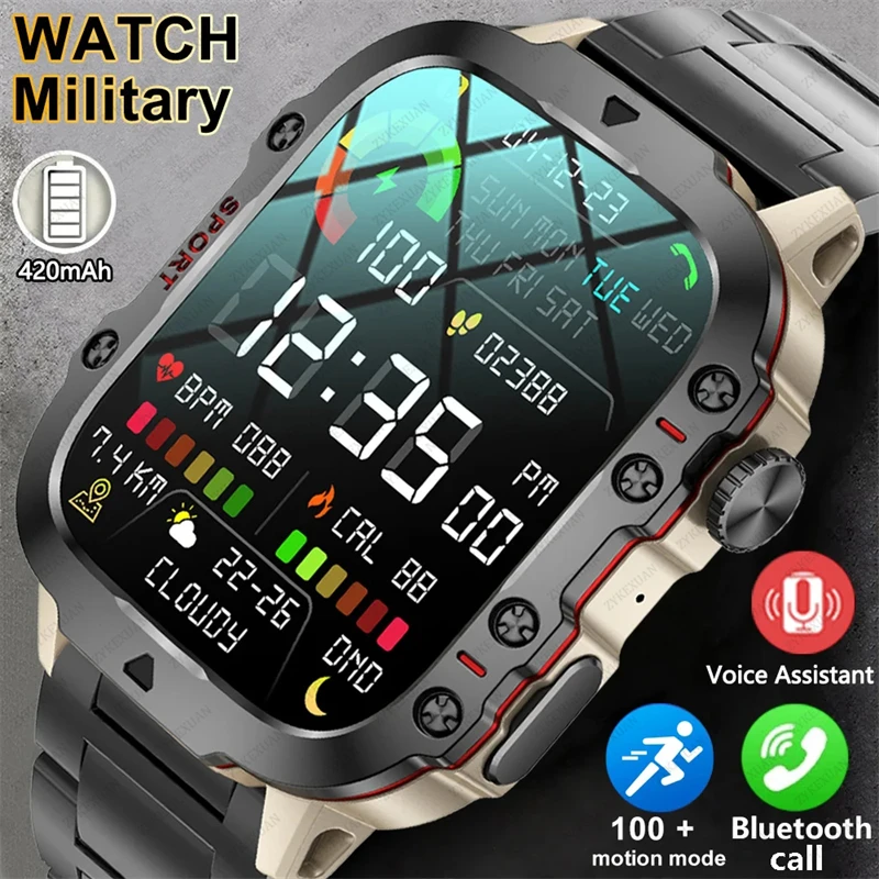 

Rugged Military Fitness Smartwatches Men for Android Xiaomi iOS 3ATM Waterproof AI Voice Bluetooth Call Smartwatch Outdoor