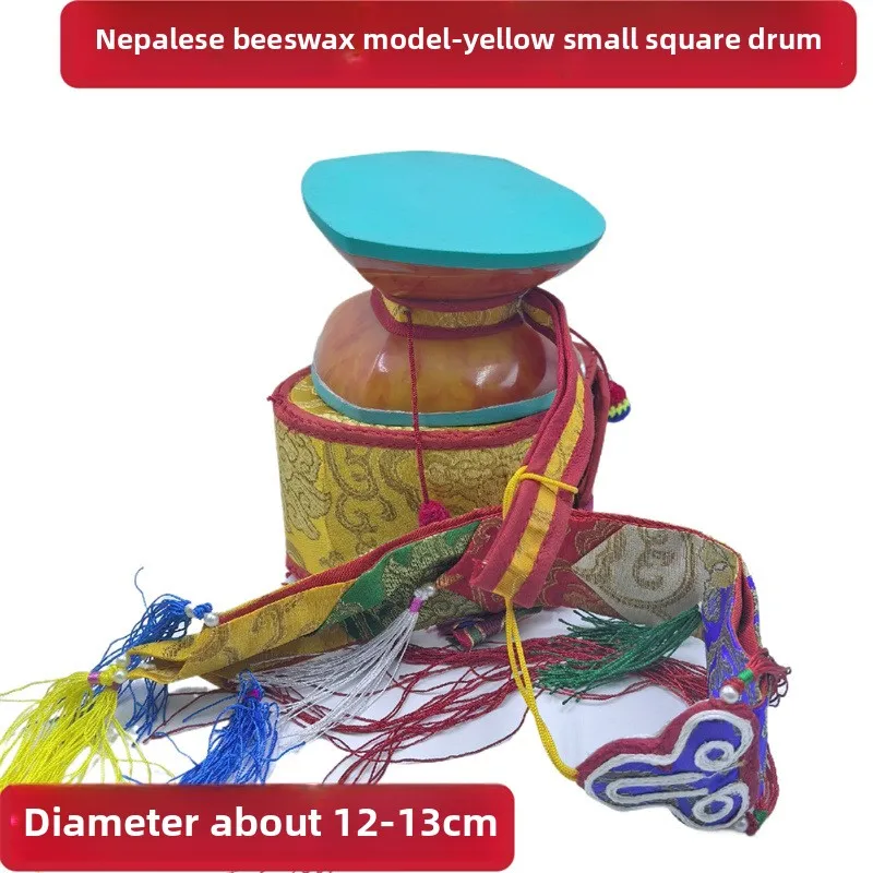 Nepal Imitation Amber Small Square Drum Handmade Goatskin Drum Tibetan Style 12-13CM