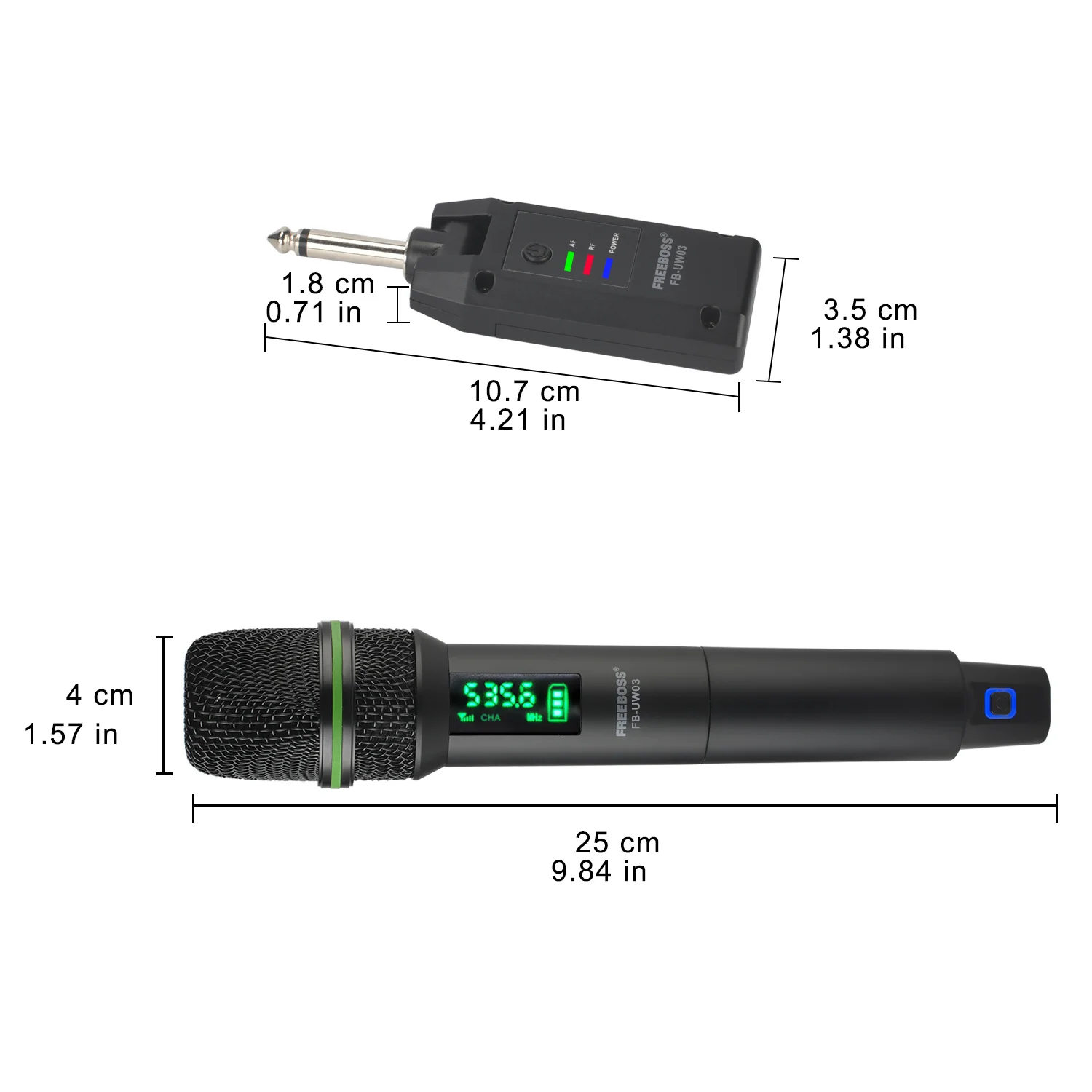 Freeboss-micrófono ajustable de frecuencia UHF 1, inalámbrico de mano, cardioide dinámico, sistema transmisor de plástico de 25m, FB-UW03
