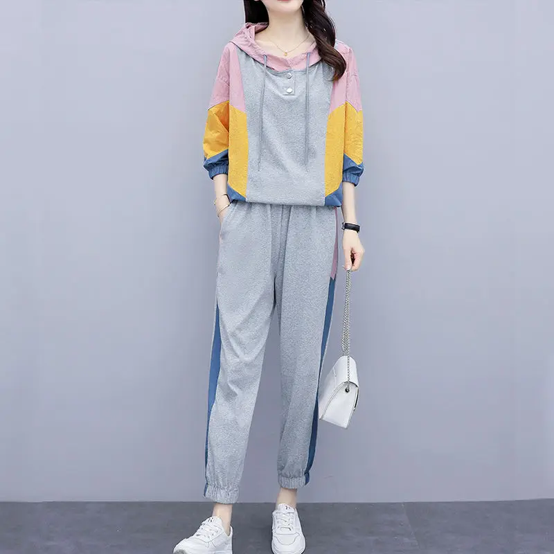 

4XL Spring Summer Women Sportswear Tracksuit Loose Hoodie Sweatshirt+pant Running Jogger Fitness Gym Workout Casual Sport Set