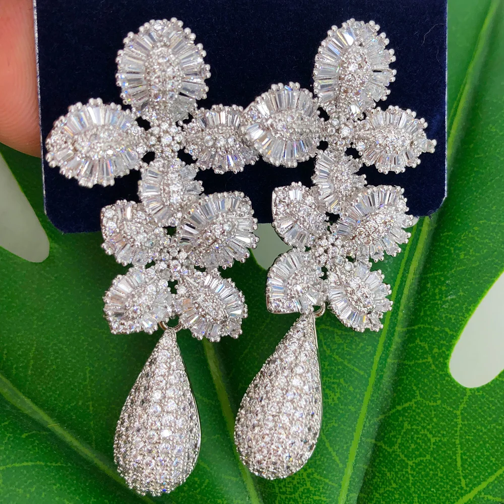 missvikki Luxury Green purple Mixed Big Statement Earrings For Women Wedding Cubic Zircon CZ African Dubai Bridal Jewelry Gift