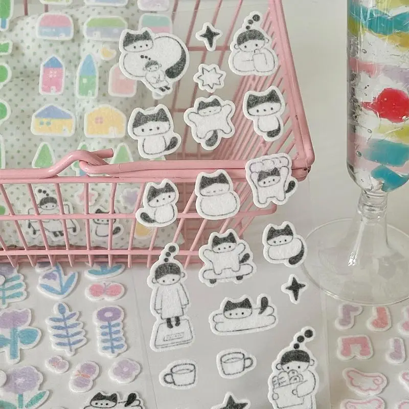 Kawaii  3D Felt Stickers Cartoon Cat Wing Notes Flocking Fabric Decorative Stickers DIY Phone Laptop Sticker