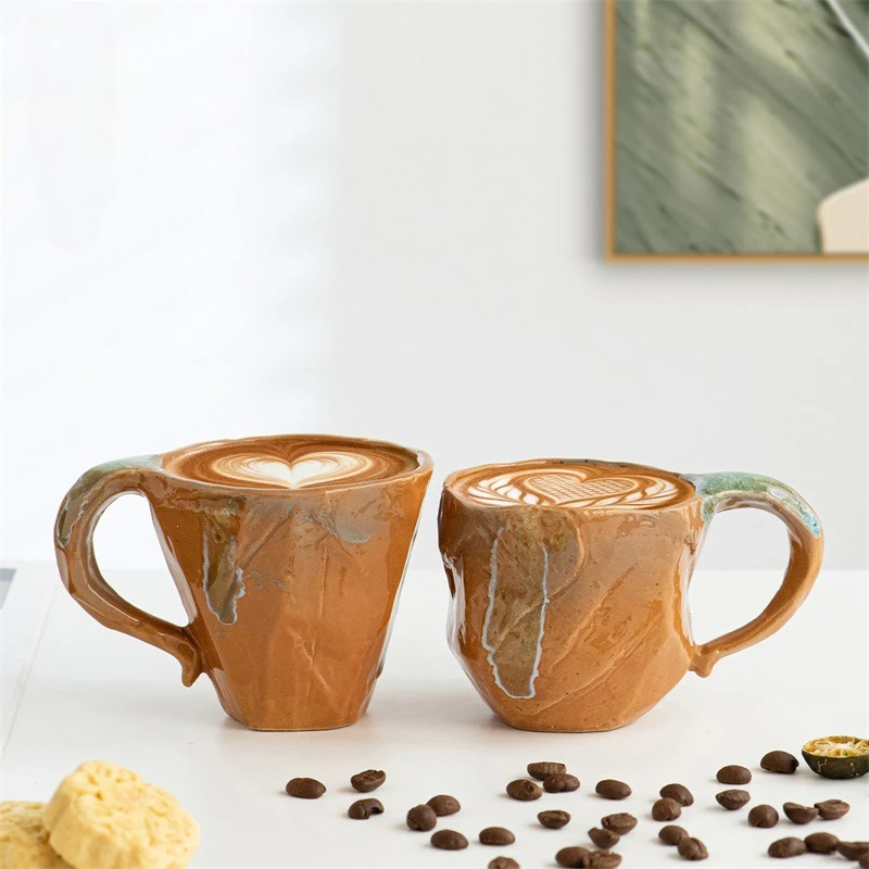 Japanisches handgefertigtes Set aus Steinzeug, Kaffeetasse und Untertasse, Vintage-Glasur-Finish für Nachmittagstee, Zuhause, Café, Dekoration, Geschenk