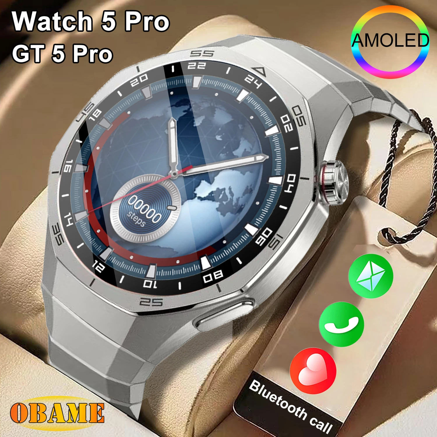 New GT 5 Pro Smart Watch Men AMOLED Screen SmartWatch GPS Bluetooth call Heart rate Music Message Waterproof Sports Smartwatch