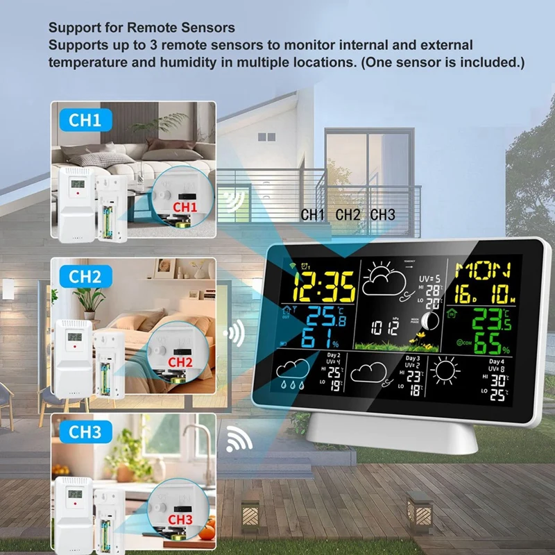 Tuya Wifi Smart Weather Station Smart Weather Station Wireless Thermometer With 7.5Inch Color Display UK Plug