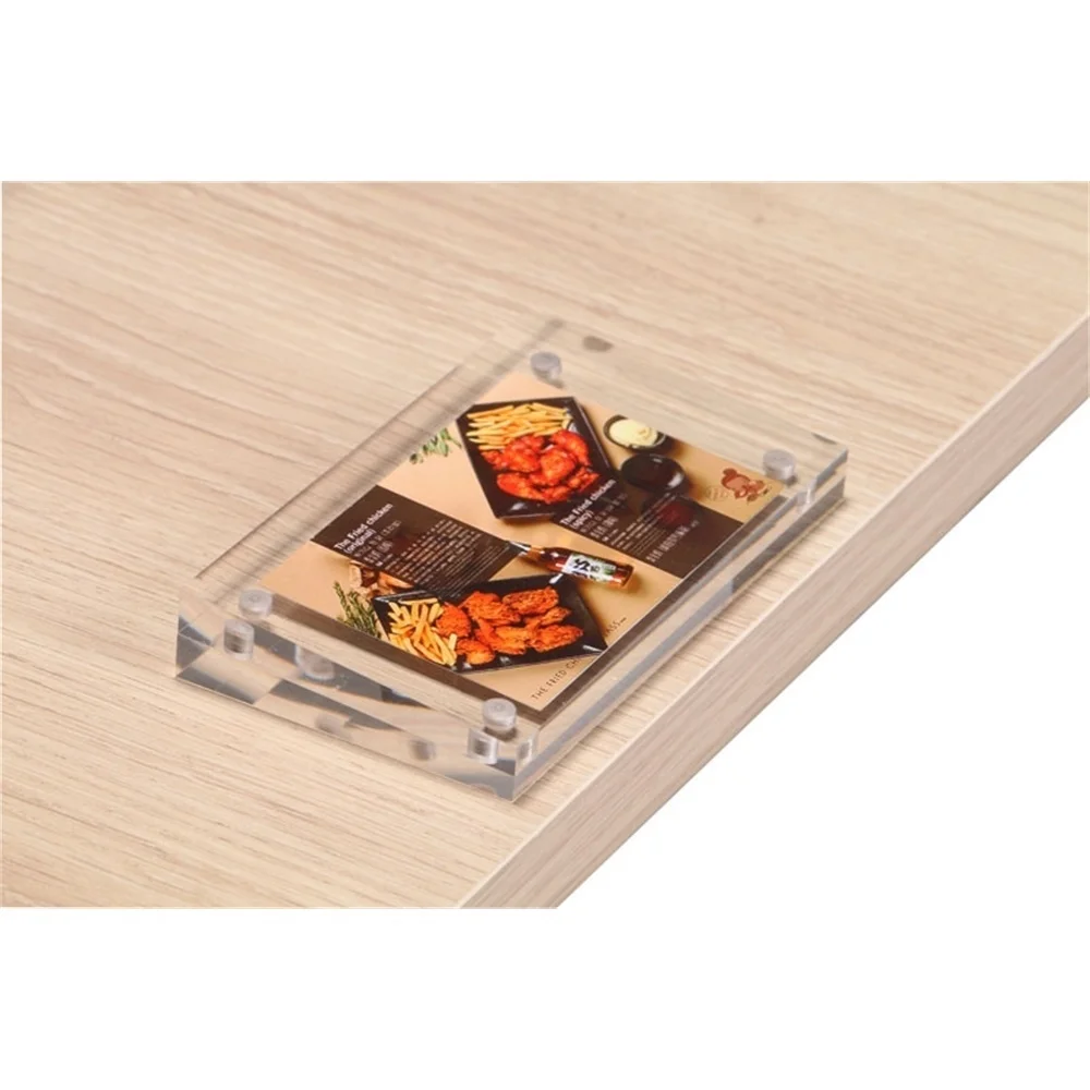 Acrylic Trapezoidal Block Photo Frame Price Tag Sign Label Paper List Clip Magnetic Name Card Display Rack Table Desktop Stand