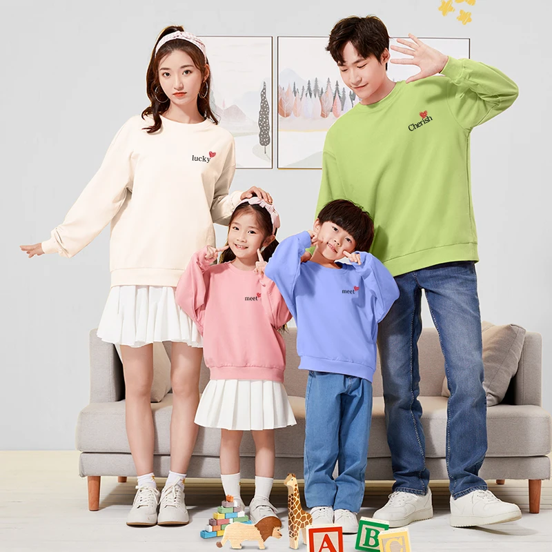 New Couple Matching Outfits Family Look Long Sleeve Sweatshirt Hoodies Family Matching Outfits 8 Colors For Mommy And Me Tops