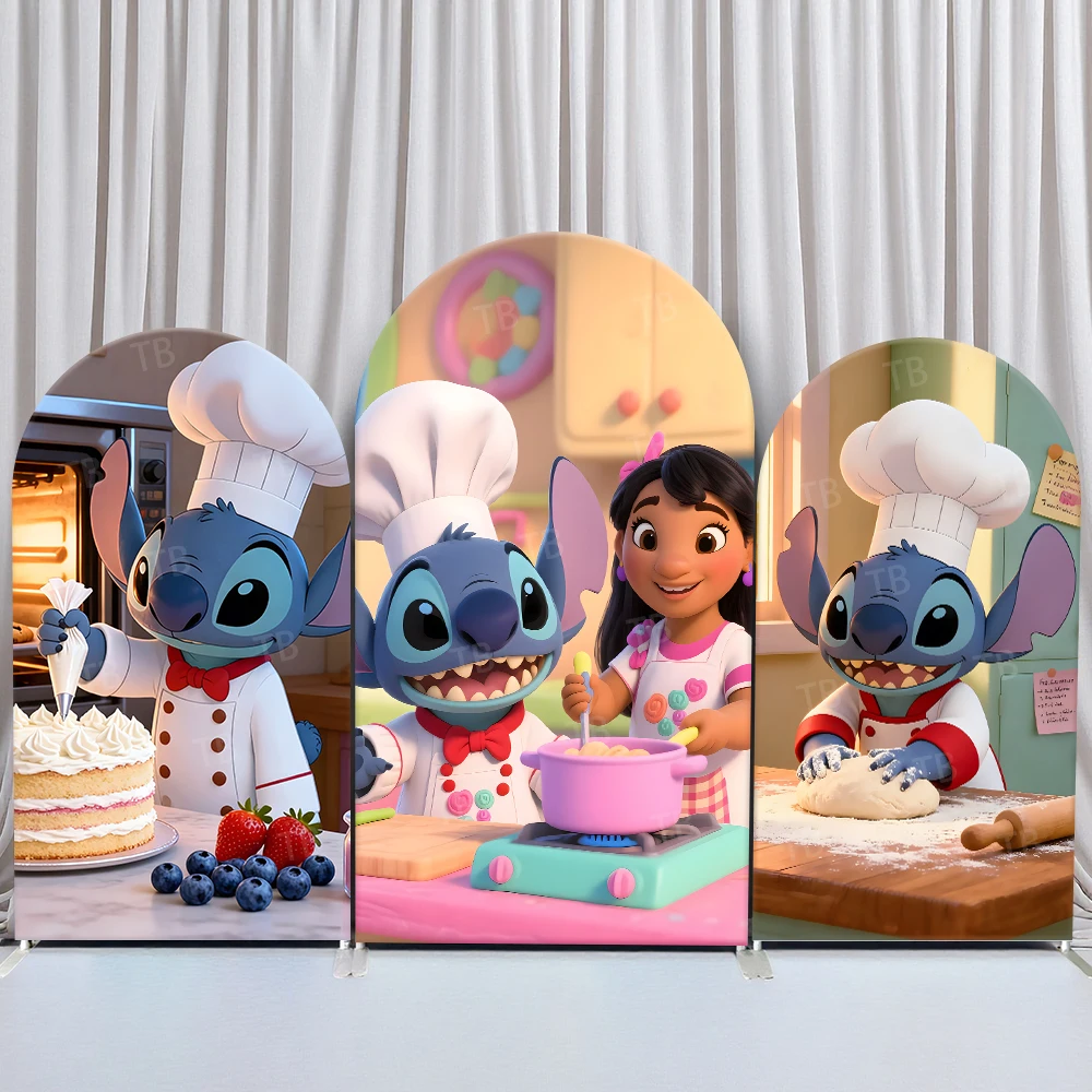 

Stitch & Lilo Arch Backdrop Cover Birthday Cake for Kids Birthday Baby Shower Party Decoration Fabric Photo Background Wall Prop