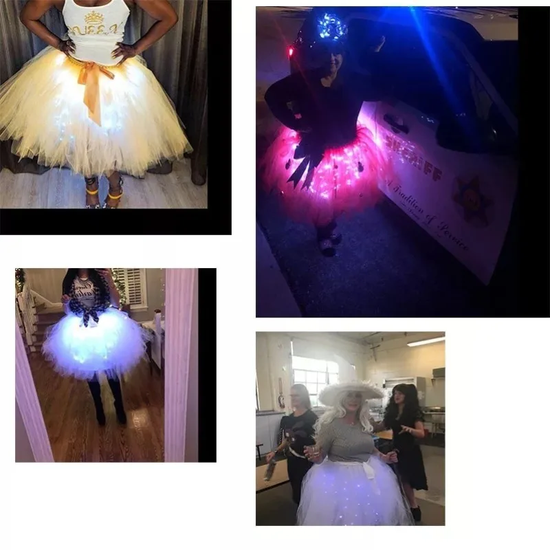 توهج الظلام توتو تنورة 35 سنتيمتر تمديد صف مزدوج أضواء الأداء زي المرحلة ارتداء الهذيان نادي الحفلات الرقص النيون متوهجة الملابس #2