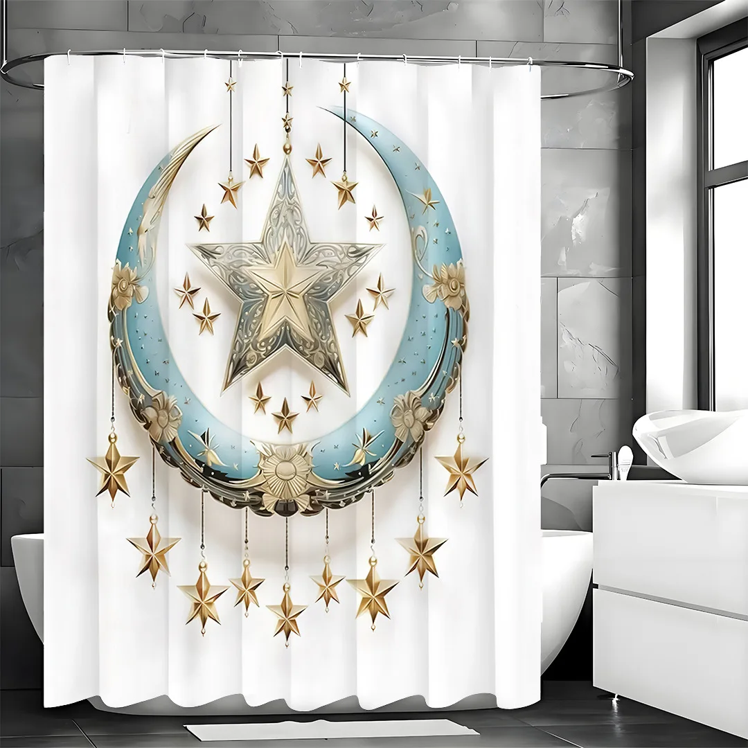 

Creative Blue Moon Stars Shower Curtain Washable Dirt-Resistant Shower Head waterproof Polyester Bath Curtain For Home Decor