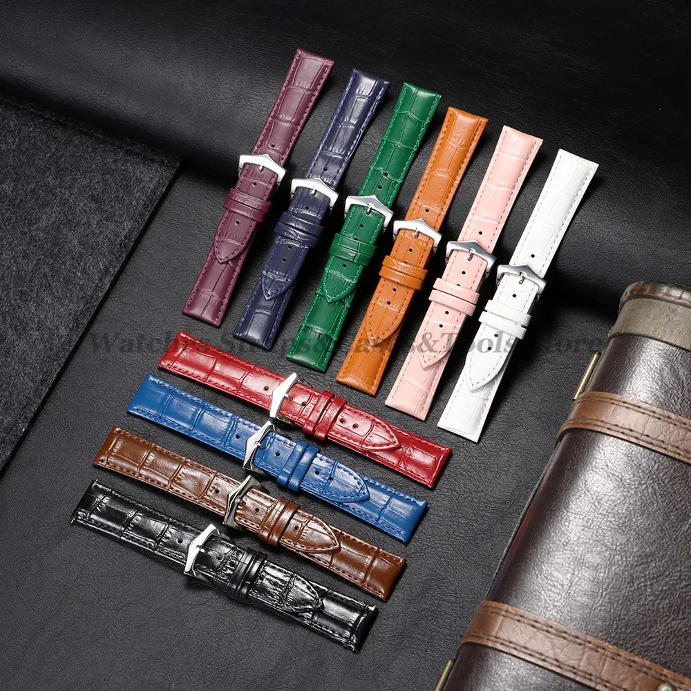 Calfskin Crocodile Pattern Leather Watchband 14mm 16mm 18mm 20mm 22mm for Huawei for Samsung Watch for Men Women Universal Strap