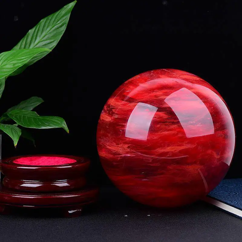 10CM Natural Rare Red Smelting Stone Energy Saving Quartz Crystal Ball Home Office Decoration Natural Cutting Polished Wand 1PC