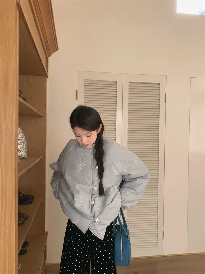 Gentle Wind Collar Embroidery Warm Cotton-padded Jacket Coat Women's Winter Casual Coat