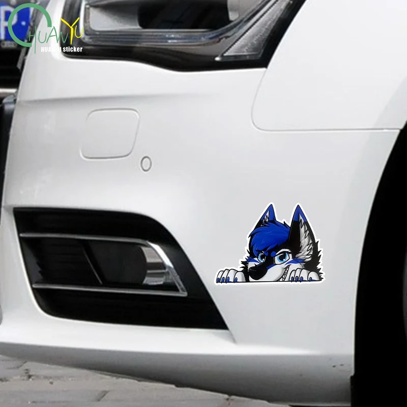 Peering at Wolf Head Creative Stickers Vinyl PVC Reflective Fun Car Stickers Car Windows Motorcycle Bumper Stickers