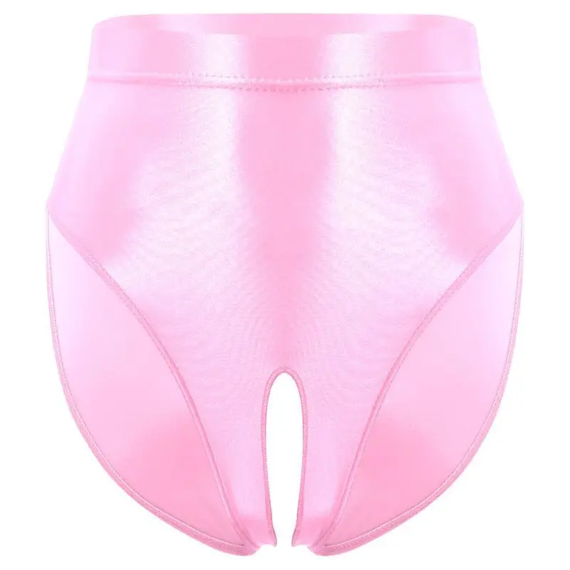 Glossy Open Crotch Women Men Tight Satin Lingerie Panties Plus Size Underwears Sexy High Waist Briefs