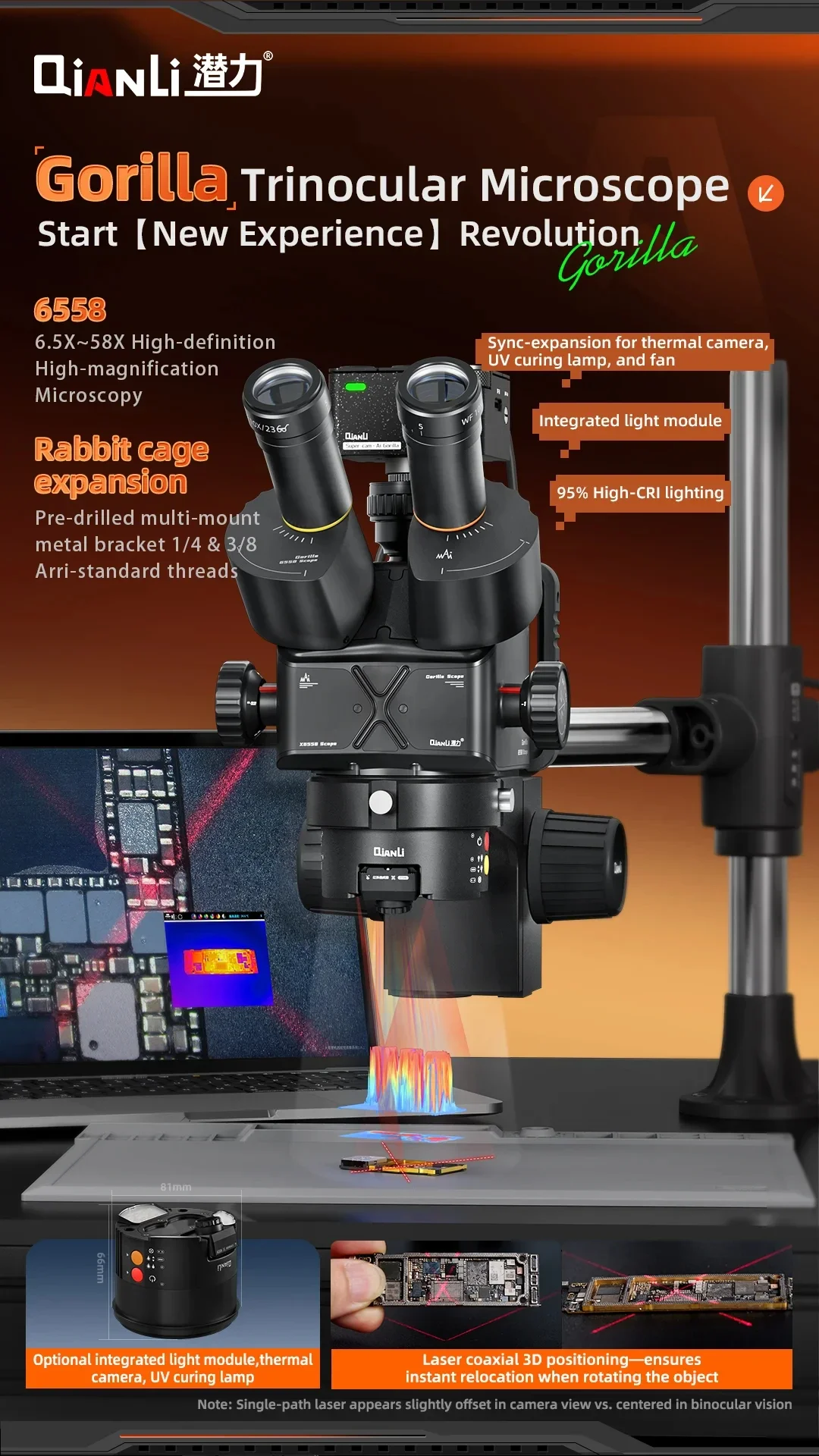 QIANLI Gorilla 6558X Almighty Trinocular Stereo Microscope 360