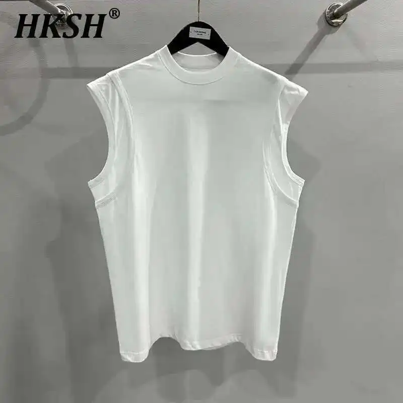 

HKSH Summer New Men's Tide Dark Fake Two-Piece Punk Vest Cotton Round Collar Tank Tops Double Shoulder Sleeveless T-shirt HK1968