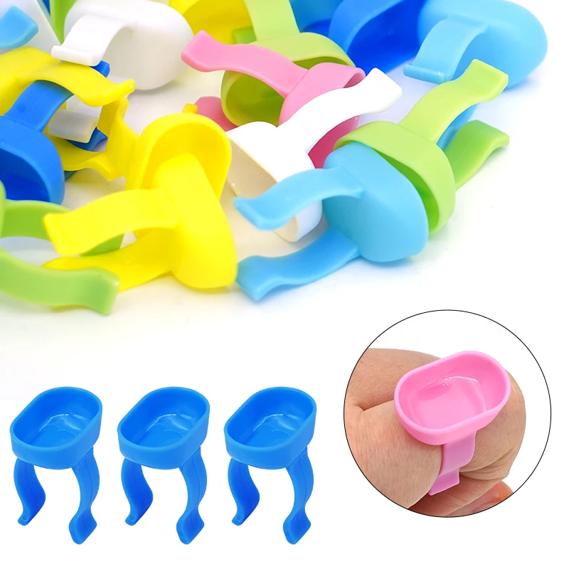 20pcs Dental Mixing Finger Ring Bowl Cup Plastic Silicone Holder Dappen Dish Prophy Paste Rings Handy Tool Dentistry Medicine