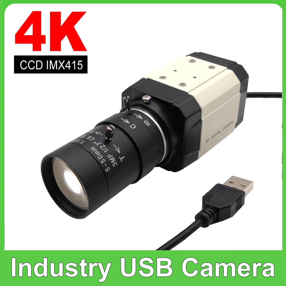 Industrial 4K 8MP CCD IMX415 USB Webcam 5MP IMX335 With 2.8-12mm Varifocal Lens USB2.0 PC Video Camera UVC OTG For Live Teaching