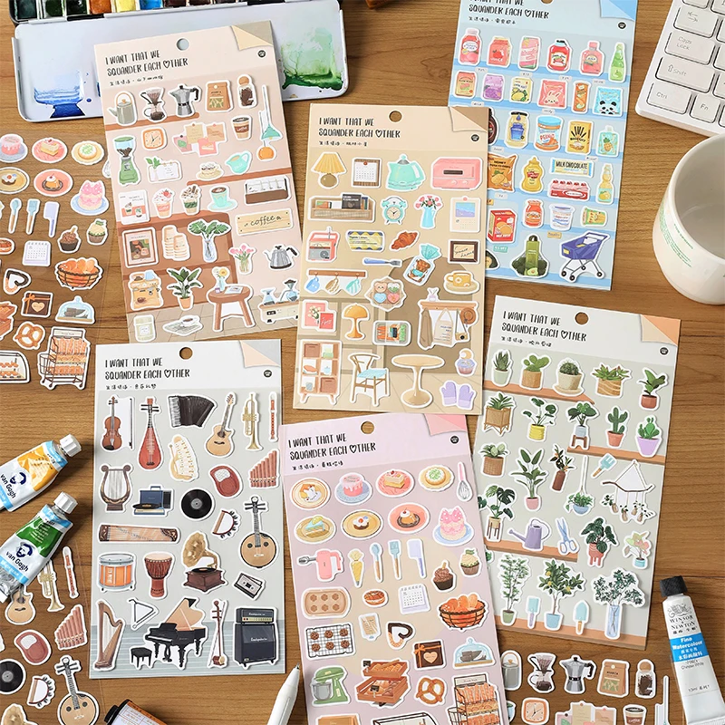 Aesthetic Stickers Flowers Scrapbooking Accessories Vintage Material Cafe Junk Journal Stickers Scrapbook Craft Supplies