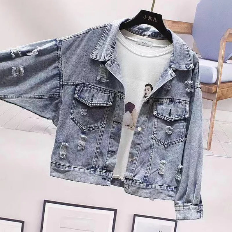 Autumn Fall Clothing Elegant Winter Denim Jacket Crop Trend Novelty Designer Jean Jackets for Women 2024 Woman Coat Spring Coats