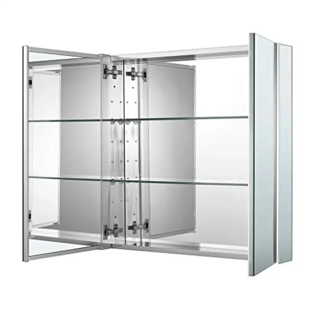 Botiquín de baño de aluminio con puerta de espejo, 30 "× 27,5", ahorro de espacio de almacenamiento, estantes ajustables, fácil instalación, cierre automático