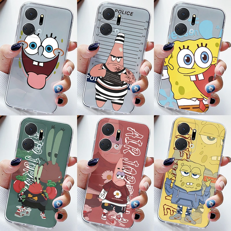 For Honor X7a Soft Silicone Transparent Protective Capa Sponge-Bob-Patrick-Star Back Cover For HonorX7A X 7A 2023 Funda Coque