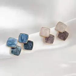 New Korean Fashion Enamel Double Square Drop Earrings Geometric Unique Blue Rhombus Hang Earrings For Women Trendy Jewelry Gifts