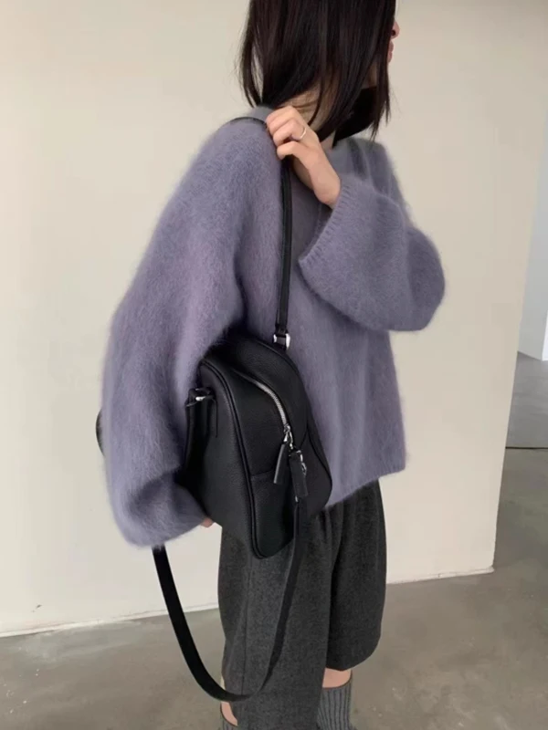 Cisas Red Lazy Sle Strickpullover Damen Lose runde Ne Oberbekleidung Faux Nerz Weiches Polyester Lang Sve Freizeitkleidung