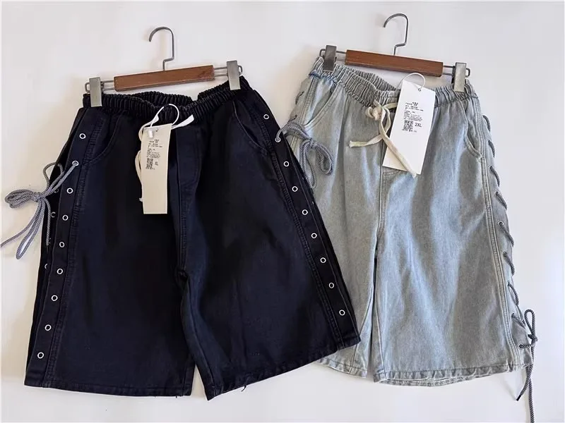 

Y2K High Street Denim Shorts American Style Men's Summer Trendy Loose Casual Retro Five-Quarter Pants Design Sensation Niche