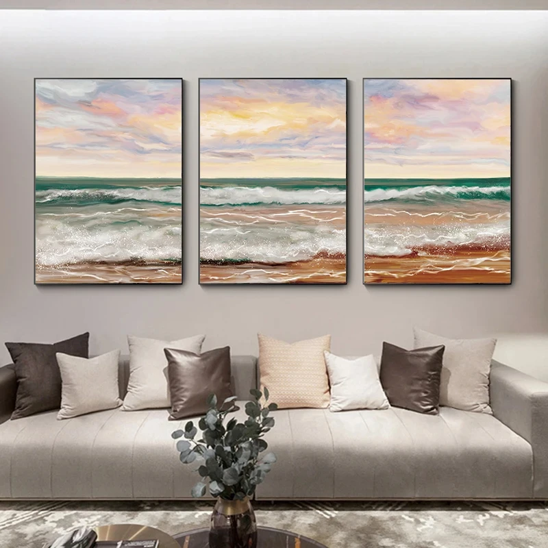 Seaside Color Sunset Sea Horizon Wave Abstract Landscape Oil Painting Canvas Poster and Print Wall Art Nordic Picture Decoration