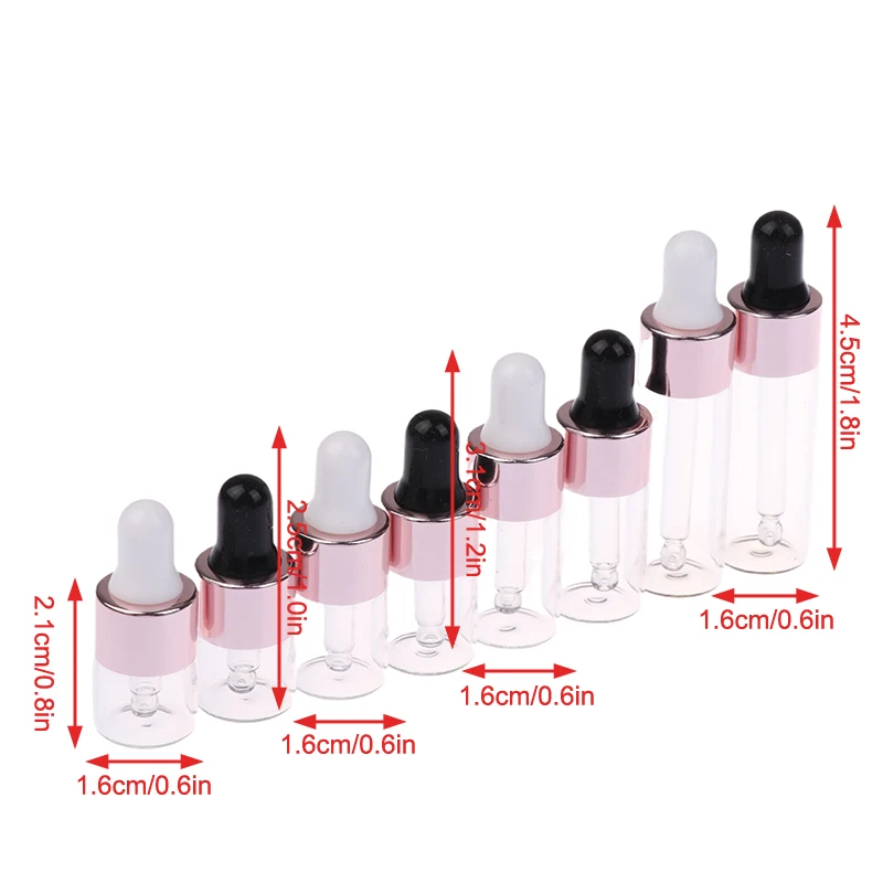 1-5ml Dropper Bottles Reagent Eye Drop Transparent Glass Aromatherapy Liquid Pipette Bottle Refillable Bottles Travel